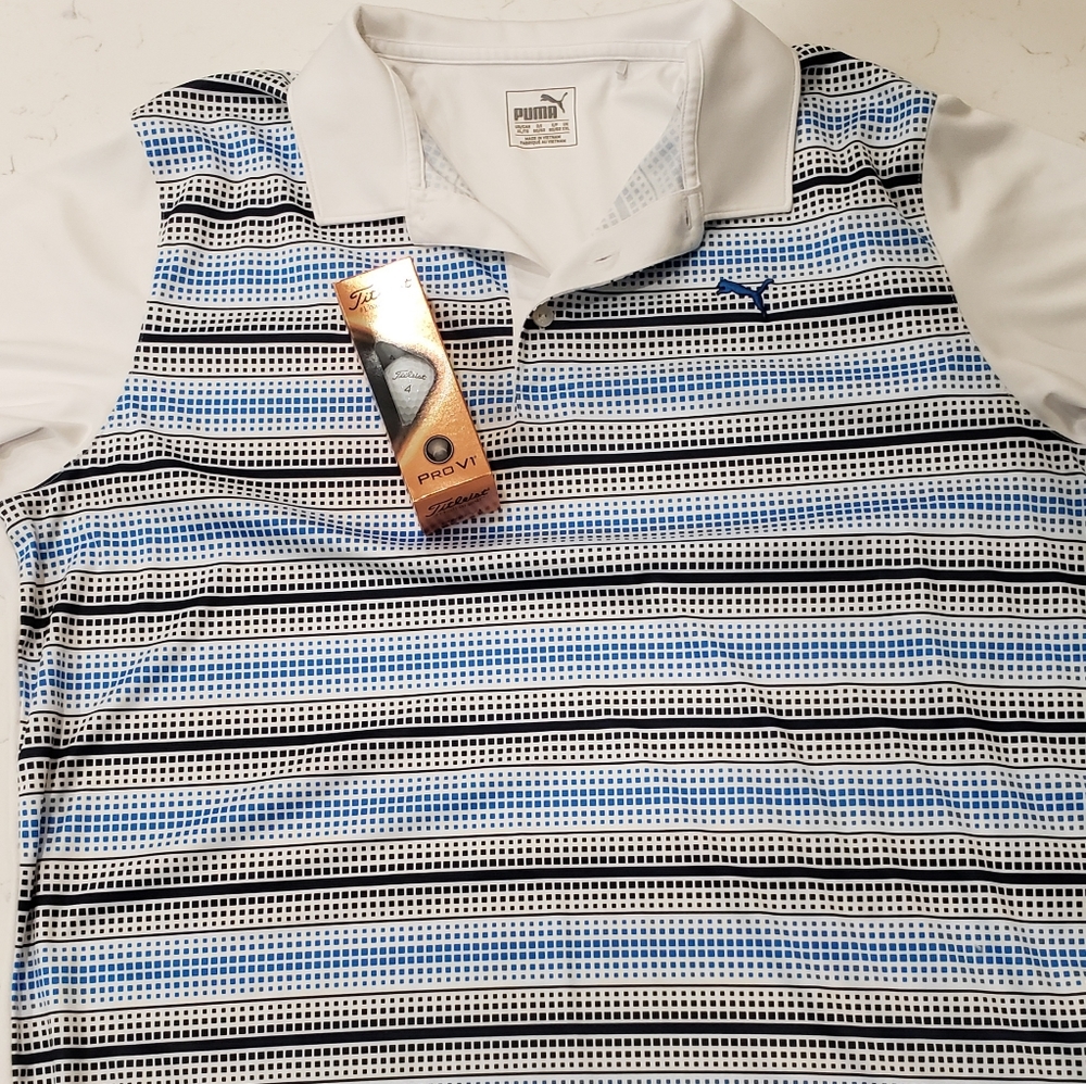 Puma XL blue print golf shirt.